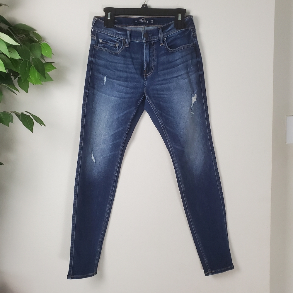 Hollister Blue Distressed Skinny Jeans Men's Size 30x32 Super Skinny Stretch